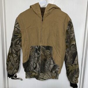 Bass Pro Shop Boys Youth Large Camo Tan Canvas Hooded Jacket